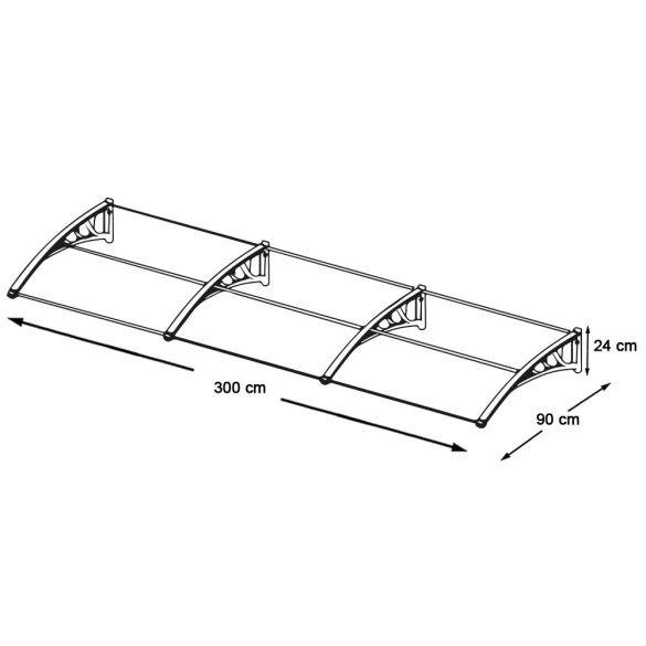 Műanyag előtető több méretben és színben-300x90 cm-fehér