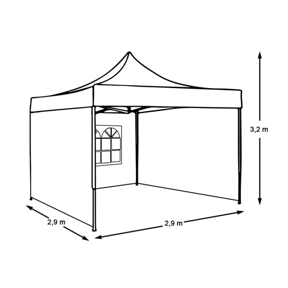 Összecsukható kerti pavilon több típusban-2,9x2,9 méteres-fehér-pavilon+oldalfal