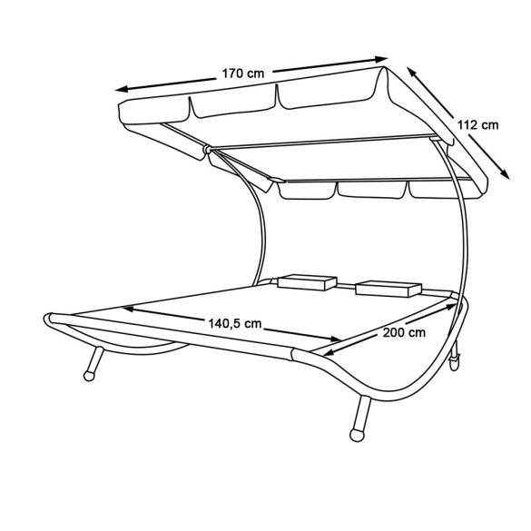 Kétszemélyes napozóágy árnyékolóval-szürke