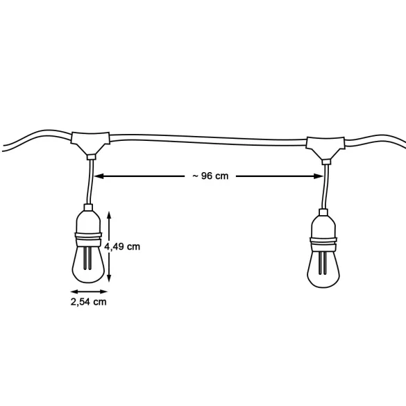 Vízálló dekor égősor, 15 db E27 LED lámpával, 14,6 m, melegfehér
