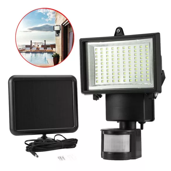 Mozgásérzékelős, napelemes reflektor, 60 LED