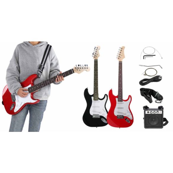 Elektromos gitár szett kezdőknek, ajándék erősítővel-piros