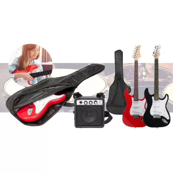 Elektromos gitár szett kezdőknek, ajándék erősítővel-fekete