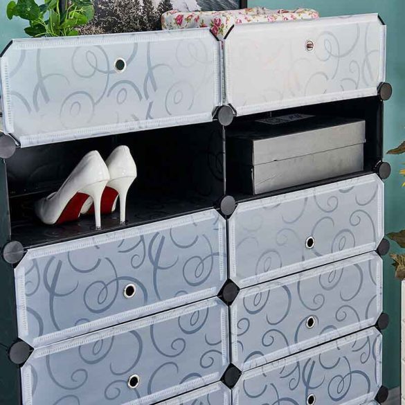 Műanyag elemes cipőtároló szekrény, több színben-fekete