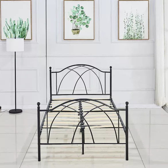 Lotti fém ágykeret ajándék ágyráccsal, több méretben és színben-Fekete 90x200 cm