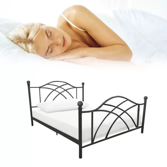 Lotti fém ágykeret ajándék ágyráccsal, több méretben és színben-Fekete 90x200 cm