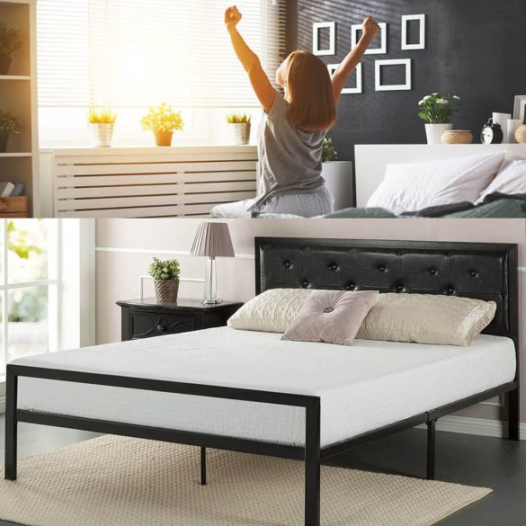 Hanna fém ágykeret ajándék ágyráccsal, több méretben és színben-Fekete 180x200 cm-es-fekete