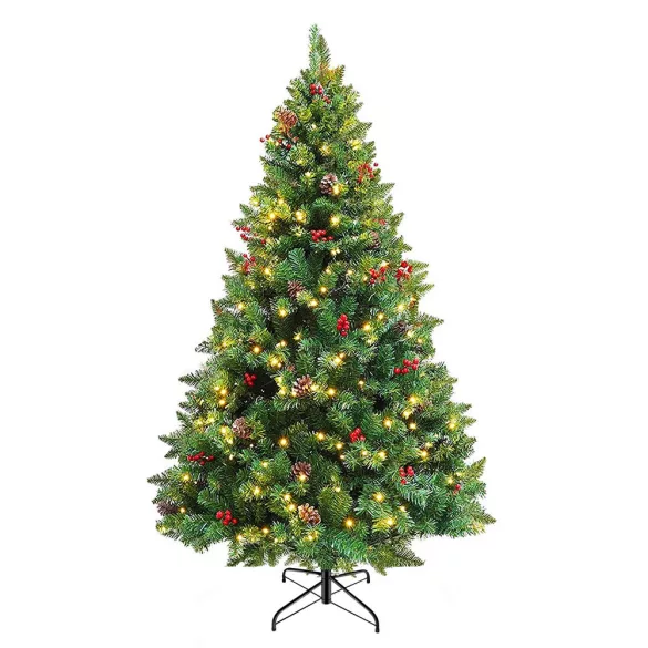 LED-es műfenyő több típusban, melegfehér-320 LED-es, 210 cm