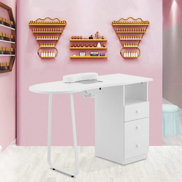 Manikűrasztal, műkörmös asztal, beépített elszívóval, 3 fiókkal