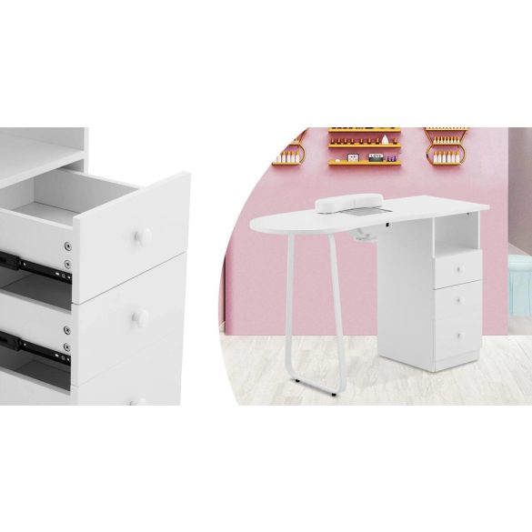 Manikűrasztal, műkörmös asztal, beépített elszívóval, 3 fiókkal