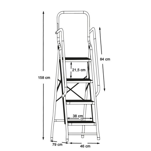 4 fokos fém létra levehető kapaszkodóval