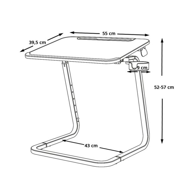 Állítható magasságú reggelizőasztal tablettartóval, szürke