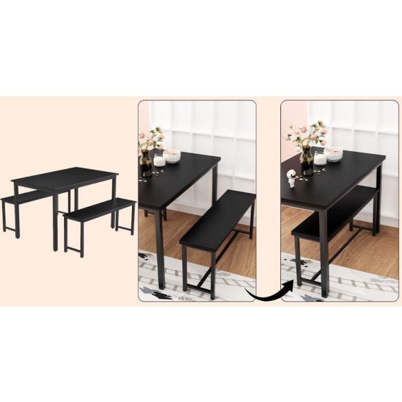 3 részes, fém vázas étkezőgarnitúra 2 paddal