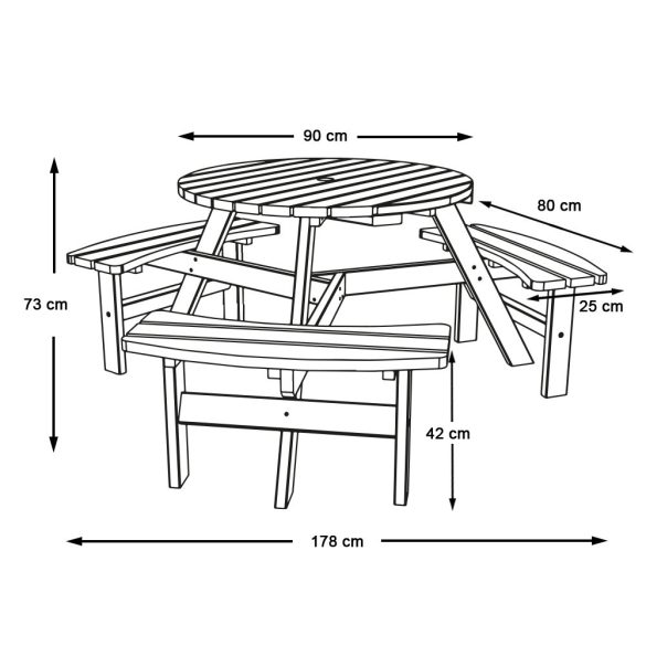 6 személyes piknik asztal