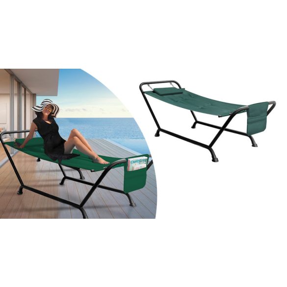 Függőágy 2 lábas tartóállvánnyal, sötétzöld