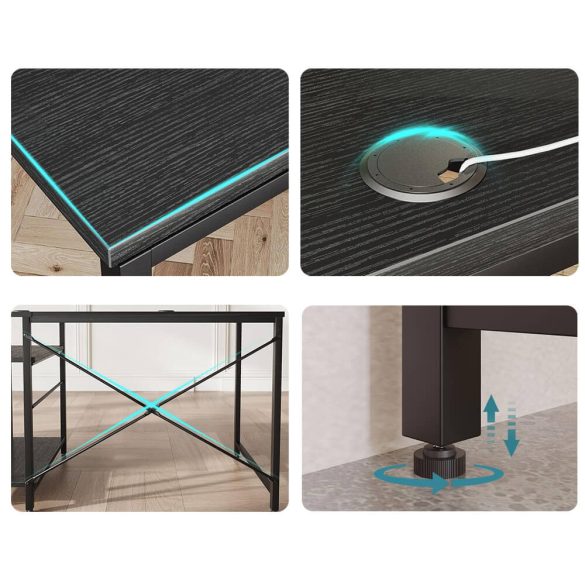 Átalakítható L alakú íróasztal polcokkal, fekete