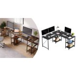 Átalakítható L alakú íróasztal polcokkal, barna