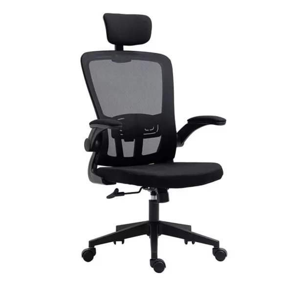 Ergonomikus irodai szék deréktámasszal, fejtámlával, fekete 