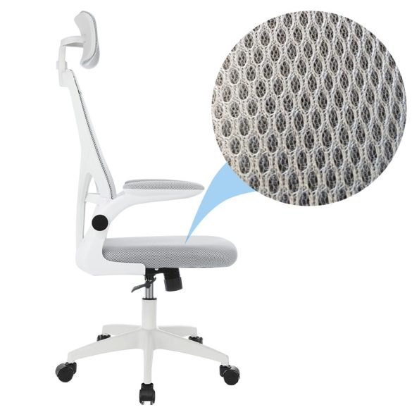 Ergonomikus irodai szék deréktámasszal, fejtámlával, szürke
