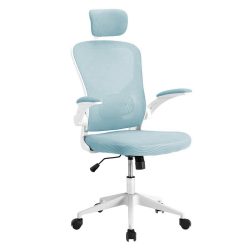   Ergonomikus irodai szék deréktámasszal, fejtámlával, világoskék 