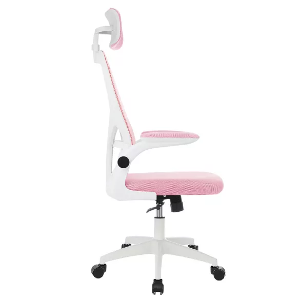 Ergonomikus irodai szék deréktámasszal, fejtámlával, rózsaszín