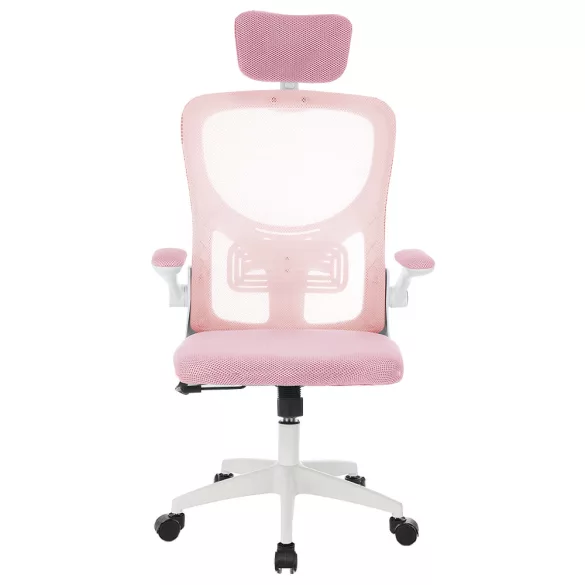 Ergonomikus irodai szék deréktámasszal, fejtámlával, rózsaszín