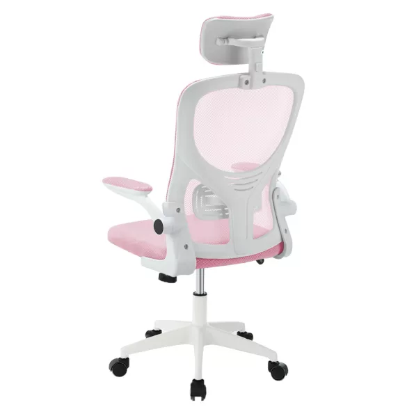 Ergonomikus irodai szék deréktámasszal, fejtámlával, rózsaszín