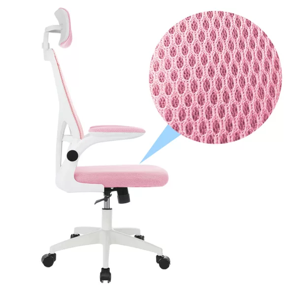 Ergonomikus irodai szék deréktámasszal, fejtámlával, rózsaszín