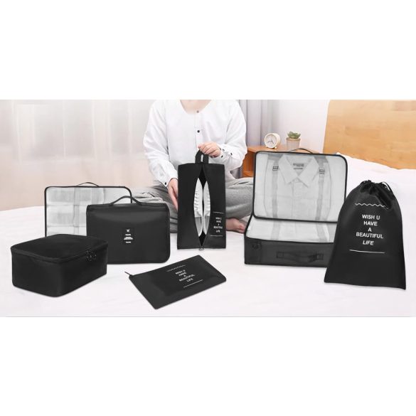 Bőröndrendszerező szett 8 darabos, fekete